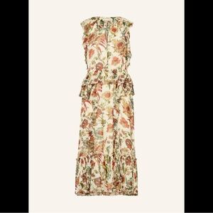 Ulla Johnson Adrienne Silk Ruffle Dress Cream Floral Size 4 Wedding Formal